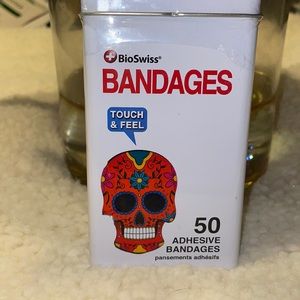 Sugar Skull Bandages Bandaids 50 Count Tin BioSwiss Novelty Adhesive First Aid